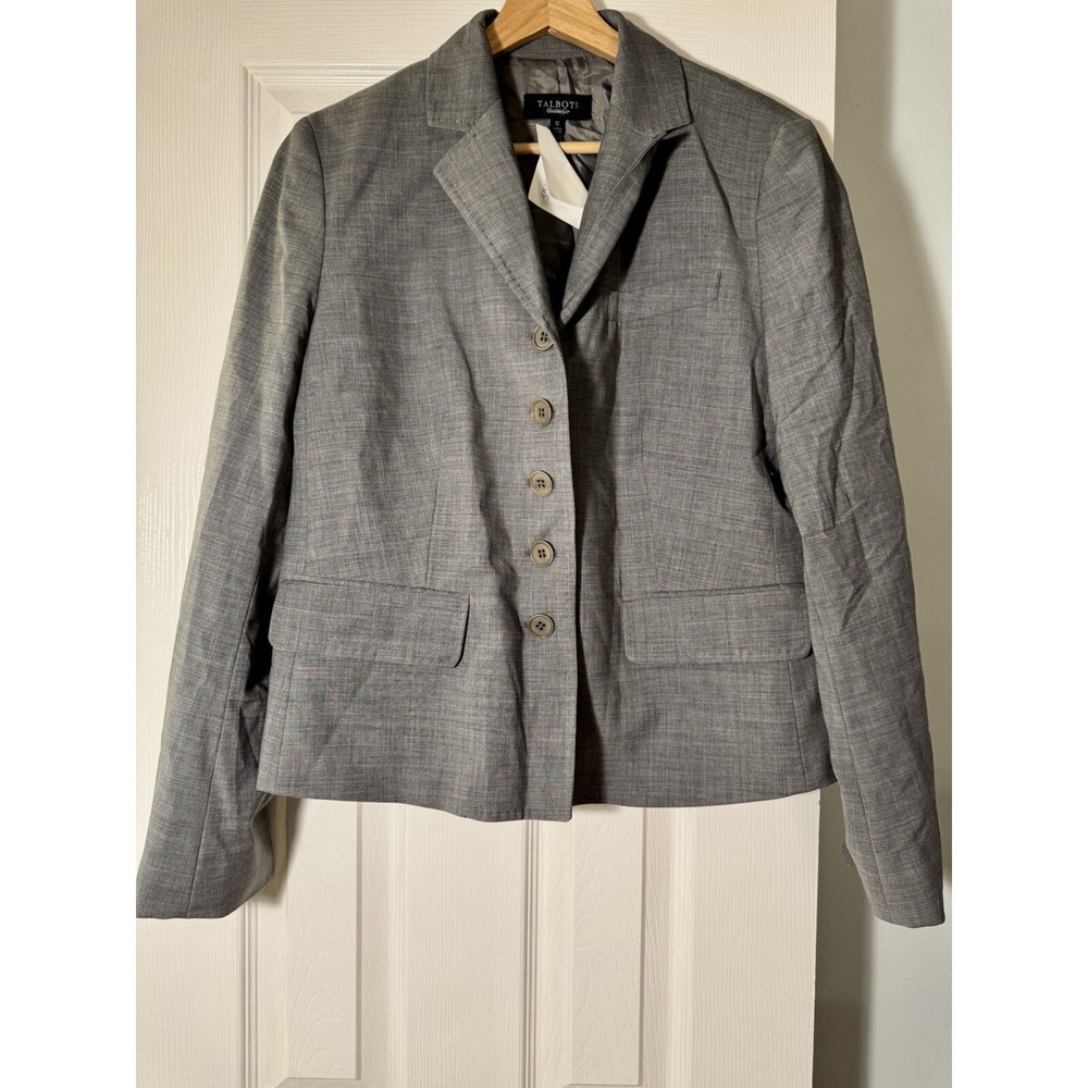 Talbots Gray Suit Jacket Blazer Sz 12 Wool Blend Academia Capsule Office NWT